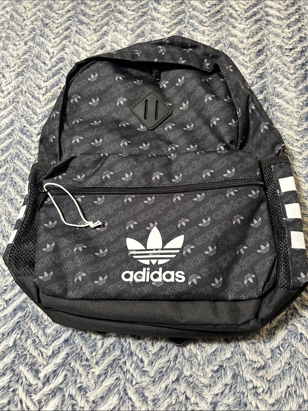 Men’s Adidas Originals Black Trefoil Logo Pattern Backpack - NWOT